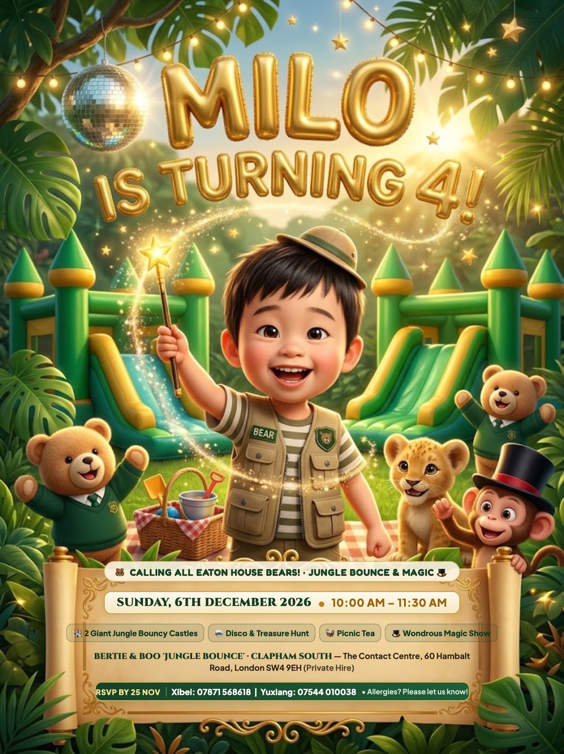 Milo is Turning 4 — 3D Jungle Bounce and Magic Poster
